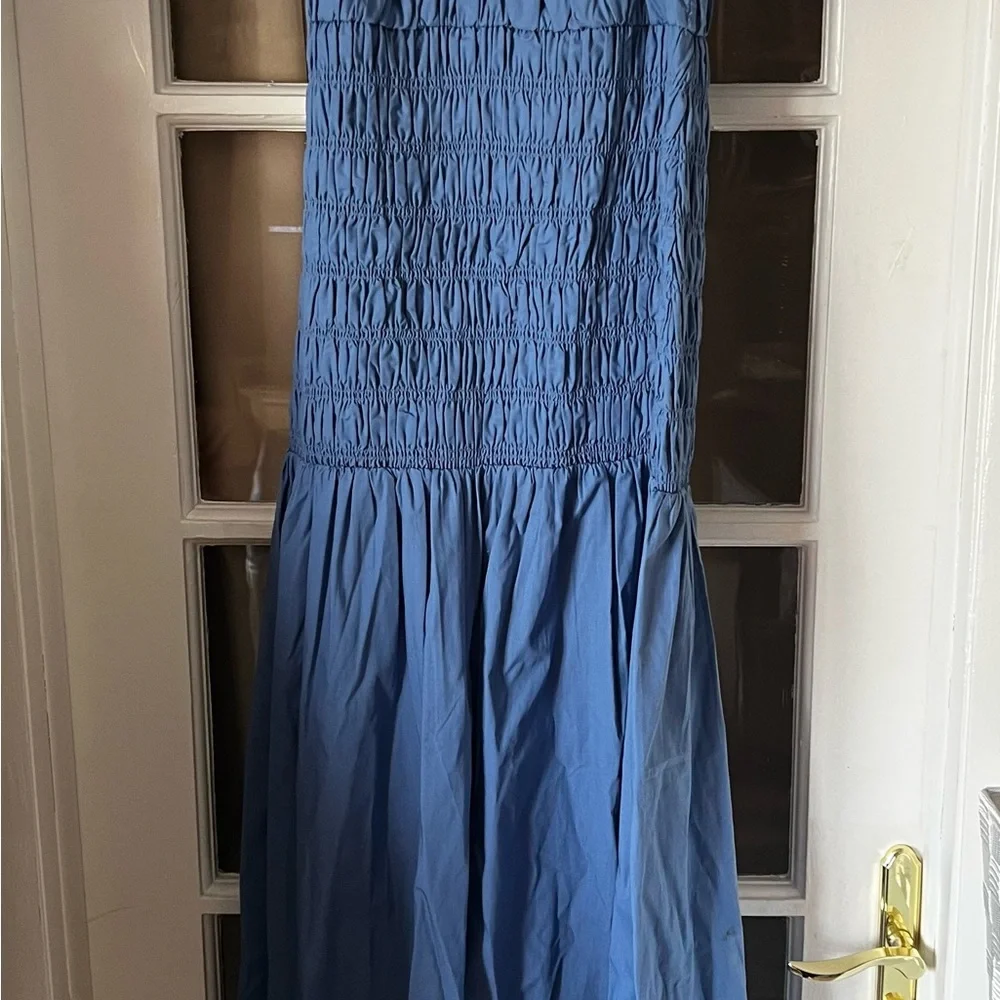 Abercrombie & Fitch Blue Off-Shoulder Smocked Maxi Dress M Tall